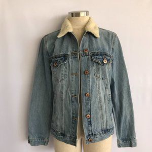 Forever 21 Denim Blue Jean Jacket w/ Faux Wool Collar Sz S